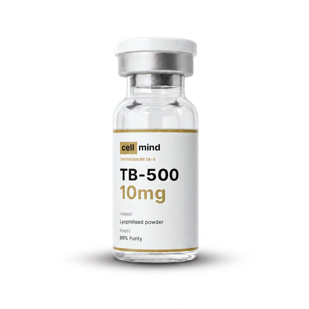 Flacon de TB-500 10 mg par CellMind — poudre peptidique lyophilisée pour la recherche, vue alternative